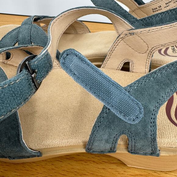 Dansko Season sandals womens 38 denim suede ankle strap heel hook and loop blue - Picture 9 of 11